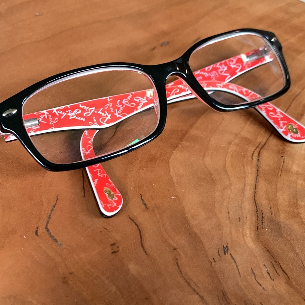 Ray-Ban Eyeglasses Optics Black On Red Frame Clear Lenses